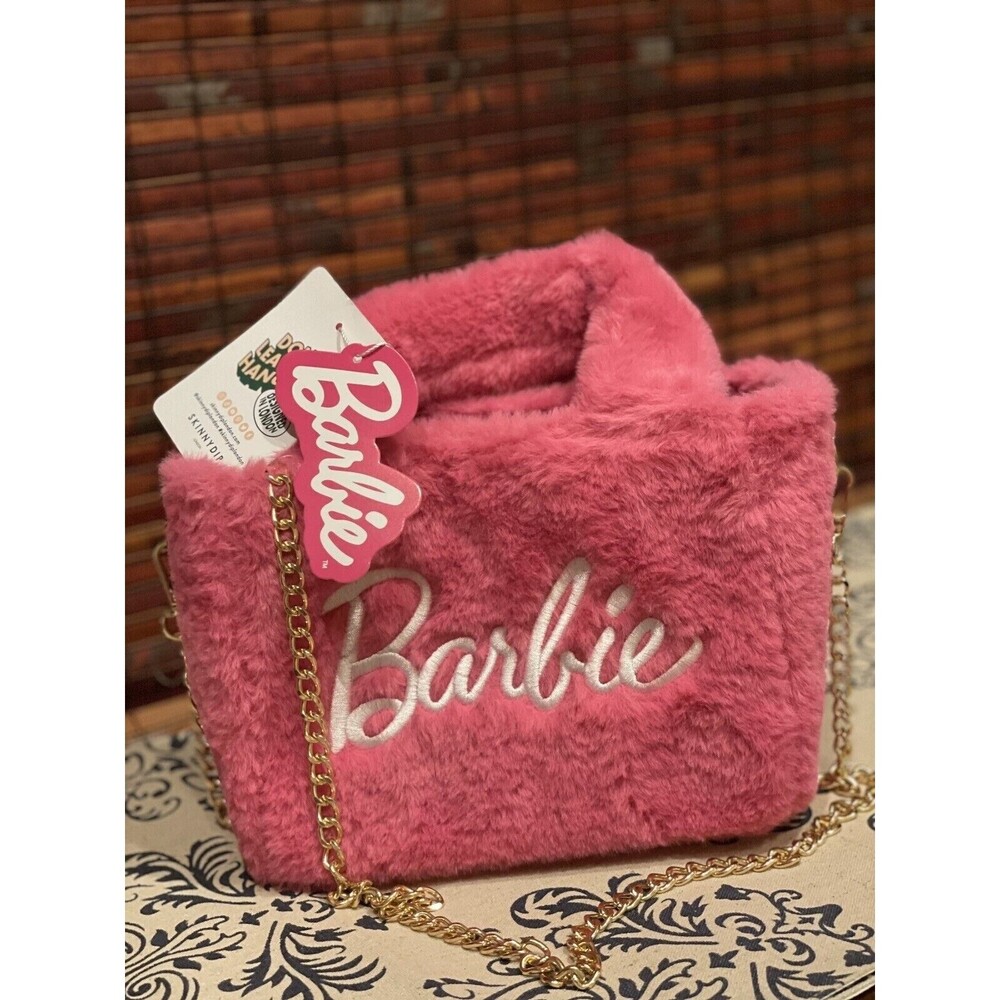 Barbie x SkinnyDip Pink Plush Fluffy Tote Bag Cross Purse LIMITED EDITION NWT